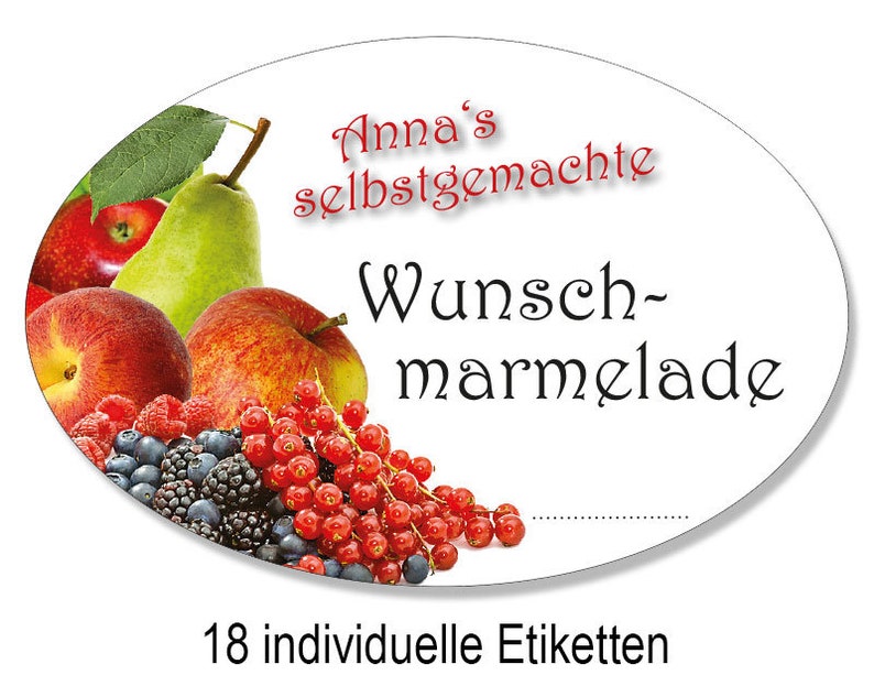 WUNSCHMARMELADE: ganz persönliche Etiketten, eigene Aufkleber für Marmelade, personalisiert, 18 Stk. Bild 1