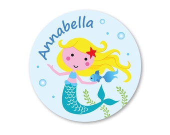 Sticker Meerjungfrau, personalisiert, Aufkleber Meerjungfrau, Nixe mit eigenem Namen, 24 Stück