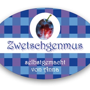 Persönliches Etikett für Zwetschgenmus, Marmelade Aufkleber Zwetschge, Sticker Pflaume, personalisiert, 18 Stk. Bild 1