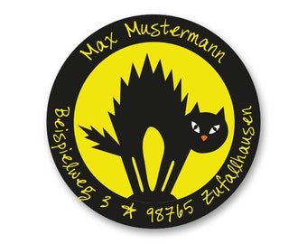 Sticker Katze angry, personalisiert, Adressaufkleber Katze, Aufkleber Adresse oder Wunschtext, persönlich, 24 Stk.