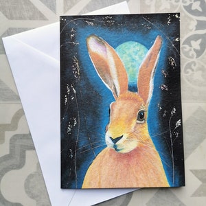 Moonlight Hare watercolour A5 greeting card / magical birthday / Easter card / jack rabbit card image 7