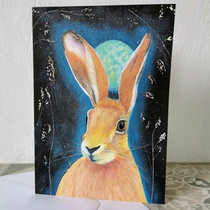 Moonlight Hare watercolour A5 greeting card / magical birthday / Easter card / jack rabbit card image 6