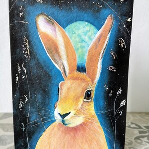 Moonlight Hare watercolour A5 greeting card / magical birthday / Easter card / jack rabbit card image 2