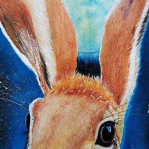 Moonlight Hare watercolour A5 greeting card / magical birthday / Easter card / jack rabbit card image 4