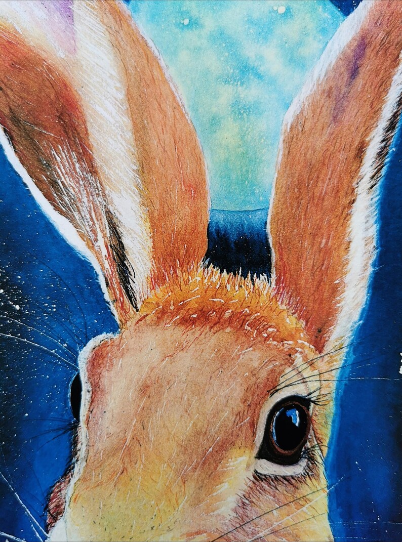 Moonlight Hare watercolour A5 greeting card / magical birthday / Easter card / jack rabbit card image 4
