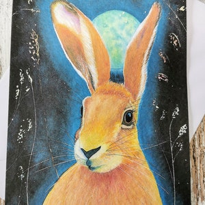 Moonlight Hare watercolour A5 greeting card / magical birthday / Easter card / jack rabbit card image 5