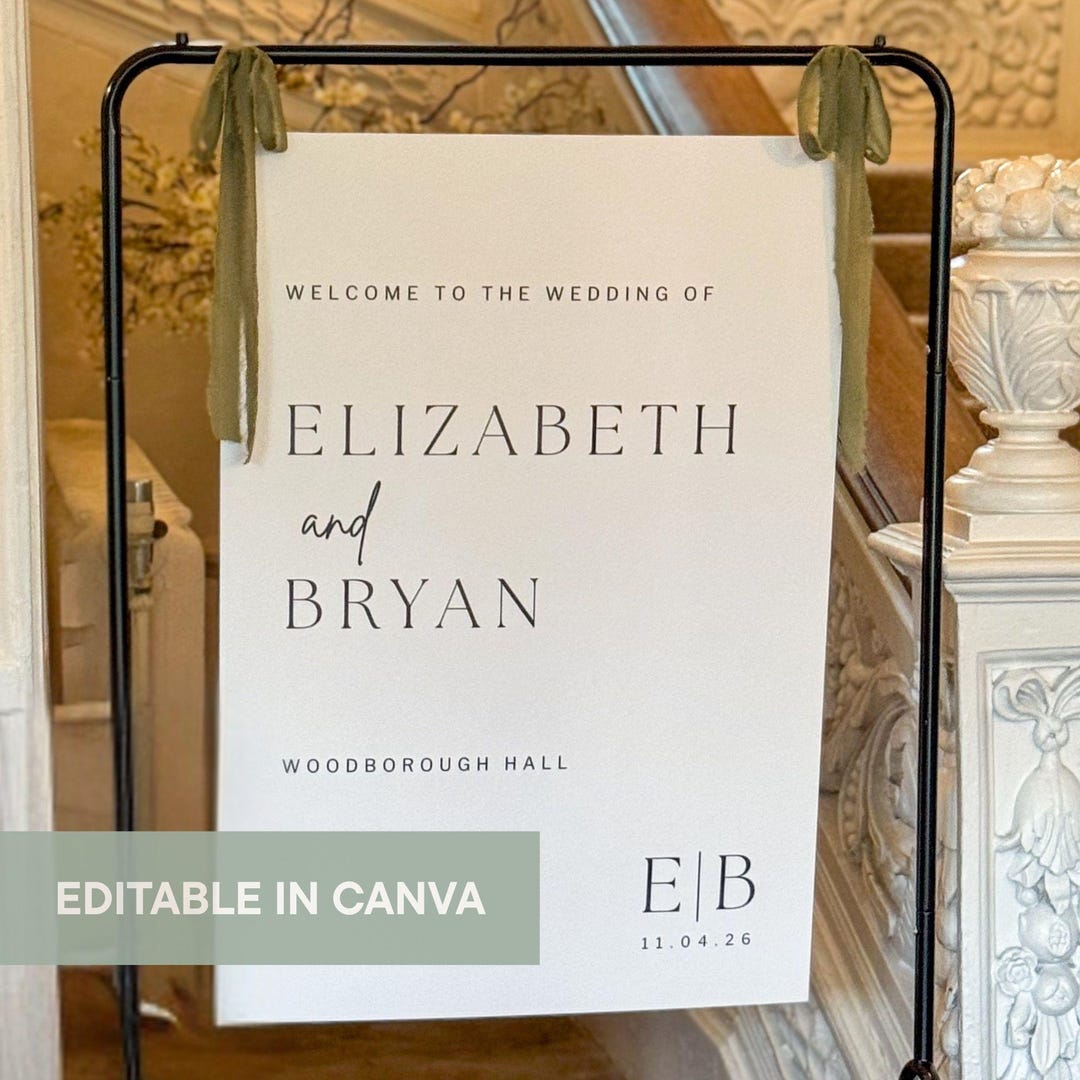 Minimal Wedding Welcome Sign Template | Modern Editable Canva Sign ...