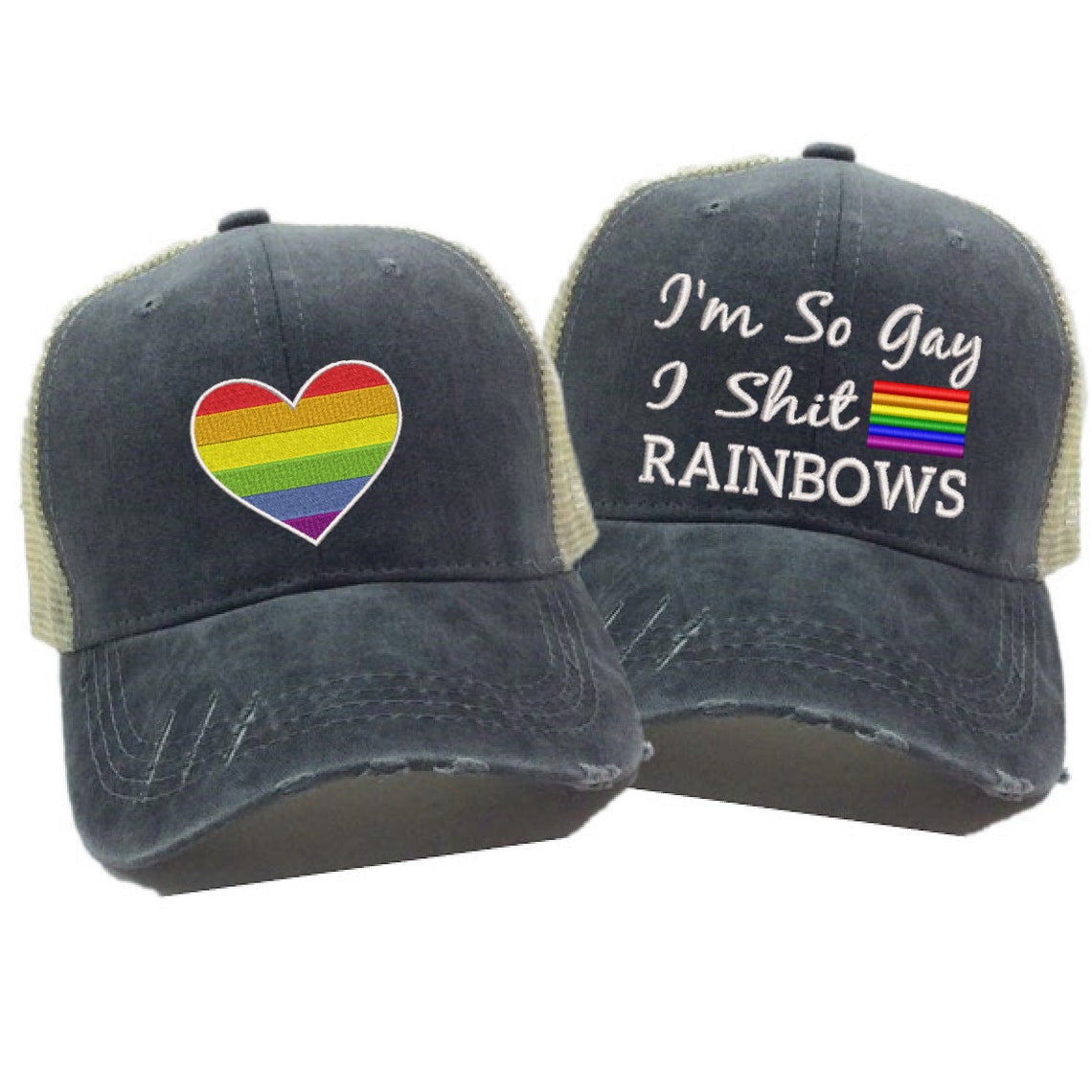 Custom Hats Lgbtq Gay Pride Rainbow Heart Trucker Hat Men Etsy 
