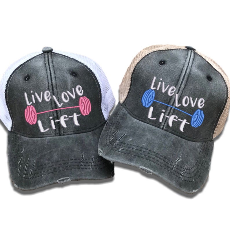 Custom Trucker Hat Workout Live Love Lift Barbells Hats Etsy
