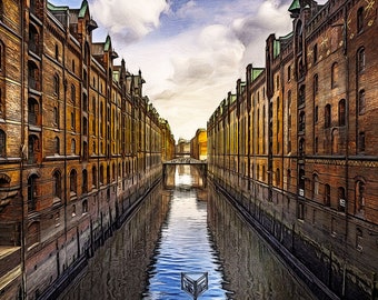 Hamburg Speicherstadt, oil painting, photographic art, download