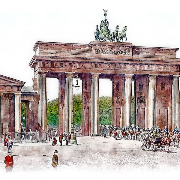 Berlin Brandenburg Gate c. 1910, Berlin, Akquarell, printable art, download