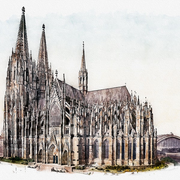 Kölner Dom ca. 1910, Akquarell, Fotokunst, Download