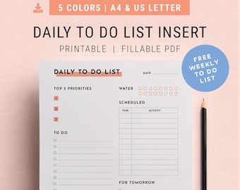 Daily Schedule To-Do List Insert | Free Weekly Planner | A4 & US Letter | Printable PDF | Life Organizer, Daily Planner, To Do List Notepad