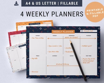 Undated Weekly Schedule | Digital Fillable PDF | A4 & US Letter Inserts | Time Management, Printable To Do List, Household Organizer