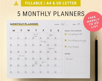 Monthly Calendar Printable To Do List | Free Weekly Planner | 2019, 2020 Household Organizer PDF Insert, 12 Month Planner, Binder Printables