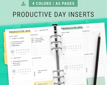 A5 Productivity Printable Inserts for Filofax, kikki.K & TN | 4 Colors | Undated Digial To Do List, Pomodoro Technique Trackers