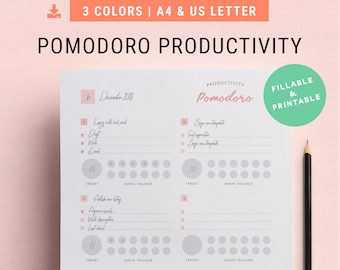 Fillable Pomodoro Planner | A4 & US Letter | Organizational Pages, To Do List Binder Printables, Track Project Goals, Daily Productivity