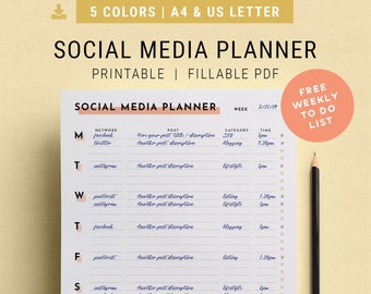 Weekly Social Media Planner | A4 & US Letter | Facebook, Pinterest, Instagram Printable, Blog Stats Template, Undated Digital Goal Tracker