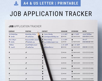 Job Application Tracker Printable | A4 & US Letter | Digital Fillable PDF, Minimal Modern Template For Employment, Clean Resume Template