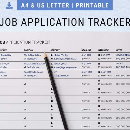 Job Application Tracker Printable A4 &amp; US Letter Digital - Etsy