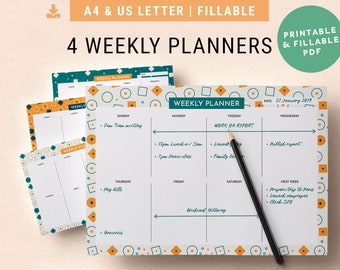 Weekly Schedule Printable | Undated Digital Planner | A4 & US Letter | Fillable To Do List Notepad, Home Management, Organizational Inserts