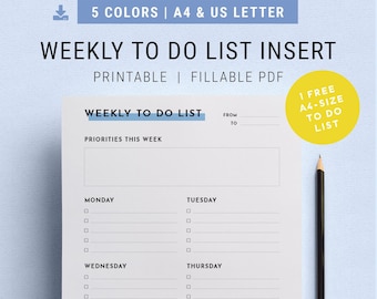 Weekly To Do List Printable PDF | Free Weekly Planner | Printable Planner, Task Planner, Planner Inserts, Task Organizer