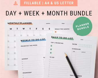 Fillable Planner Kit | A4 & US Letter | Daily To Do List Printable, Weekly Printables, 2019 Monthly Planner, Goal Tracker, Get Shit Done