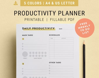 Productivity Planner Insert | Free Weekly Planner 2019 | A4 & US Letter | Printable PDF | Daily Schedule, Pomodoro Tracker, To Do List