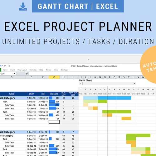 Gantt Chart Template Project Timeline Excel Dashboard - Etsy