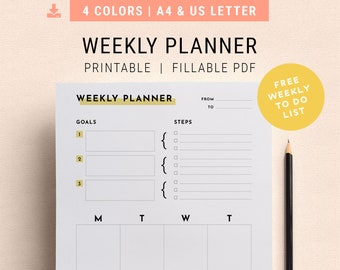 Weekly Planner | Binder Printables | A4 & US Letter | Digital Fillable PDF, Modern Templates to Track Project Goals