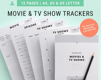 Movies & TV Shows Tracker | Ultimate Bundle for A4, A5, Letter | Binder Printables, To Watch, Favorites List, Films and Series Reviews