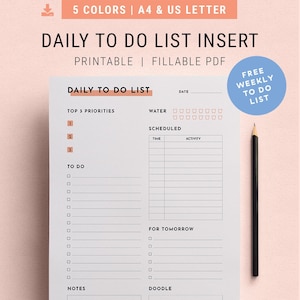 Daily Schedule To-Do List Insert Free Weekly Planner A4 & US Letter Printable PDF Life Organizer, Daily Planner, To Do List Notepad image 1