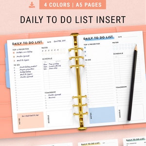 A5 Daily Planner for Filofax, kikki.K & TN | 4 Colors PDFs | Daily Goal Tracker Inserts, To Do List Binder Printables, Organizational Pages