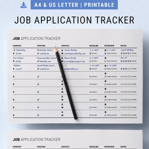 Job Application Tracker Printable | A4 & US Letter | Digital Fillable PDF, Minimal Modern Template For Employment, Clean Resume Template