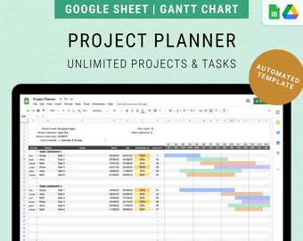 Project Planner Google Sheet | Automated Gantt Chart Timeline | Spreadsheets for Home Business Management, Critical Path Schedule