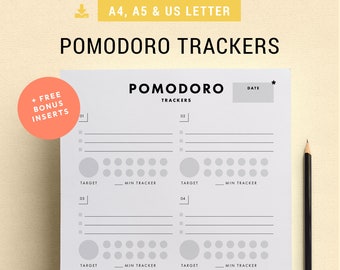 Pomodoro Trackers | A5, A4, Letter Hole Punch Printables | To Do List Notepad, Productivity Printables for Business, Project Planner