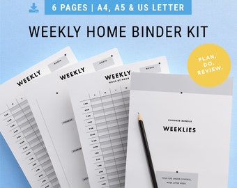 Weekly Home Binder Kit | A4, A5, Letter Hole Punch Printables | Eisenhower Matrix, Daily Hourly Planner, Filofax Goal Tracker