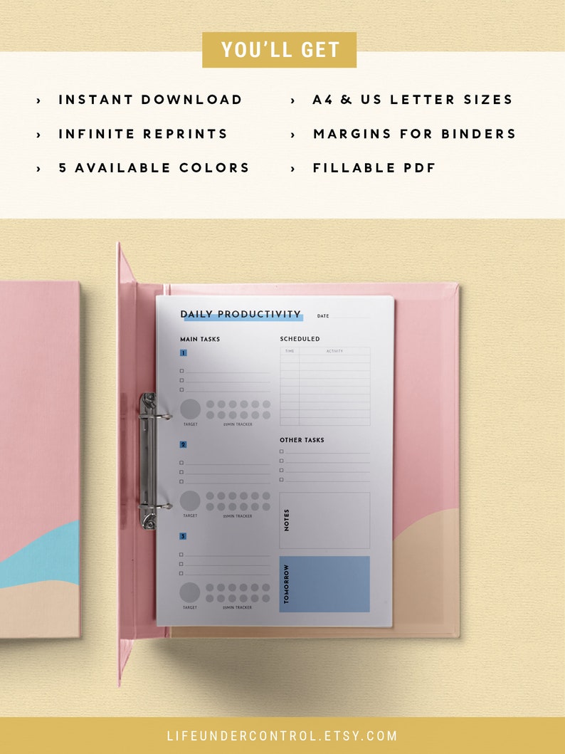 Productivity Planner Insert Free Weekly Planner 2019 A4 & US Letter Printable PDF Daily Schedule, Pomodoro Tracker, To Do List image 2