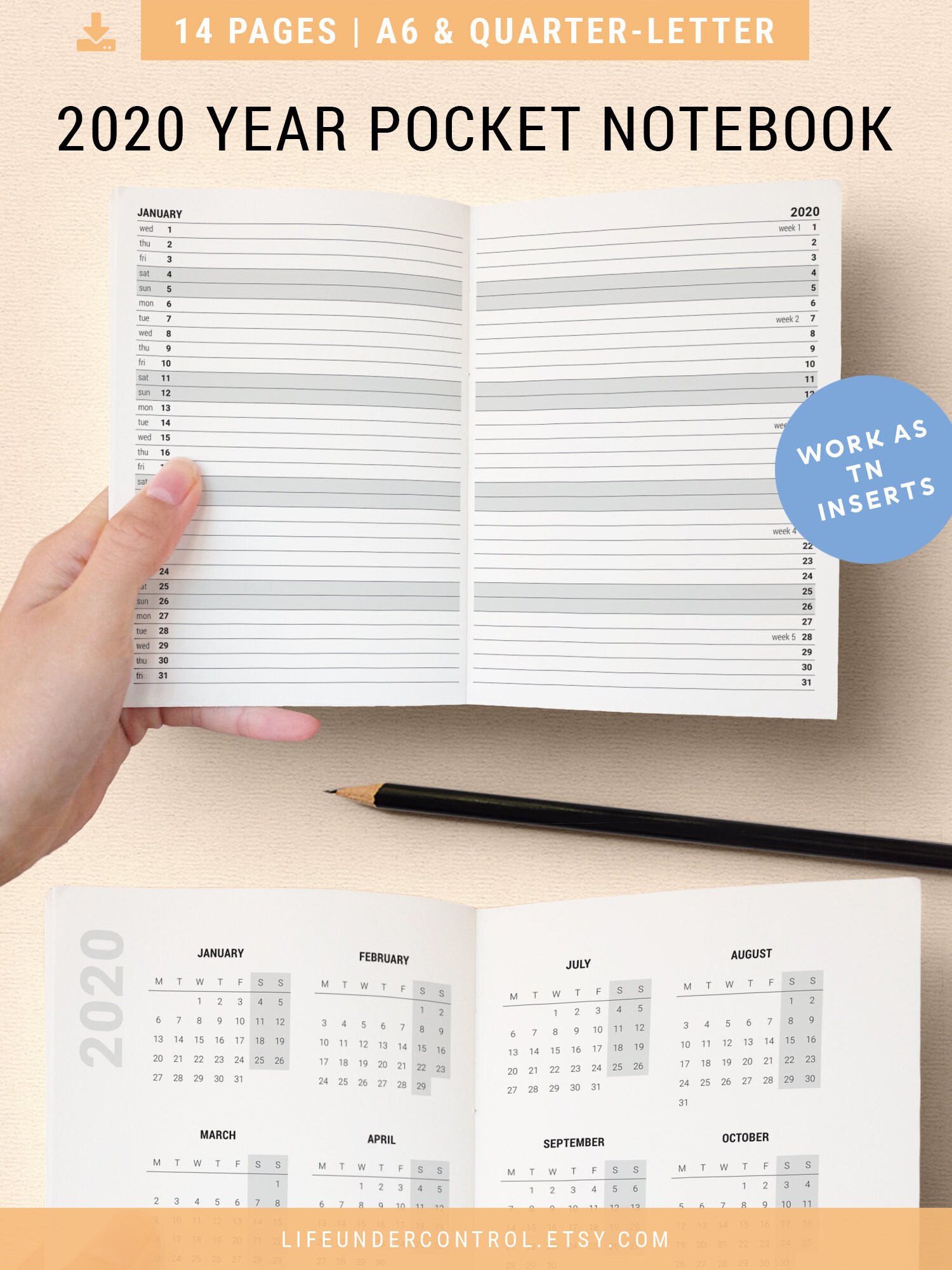 2020 Pocket Planner A6 & Quarter US Letter TN Yearly Planner, A6 Pocket ...