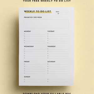 Productivity Planner Insert Free Weekly Planner 2019 A4 & US Letter Printable PDF Daily Schedule, Pomodoro Tracker, To Do List image 6