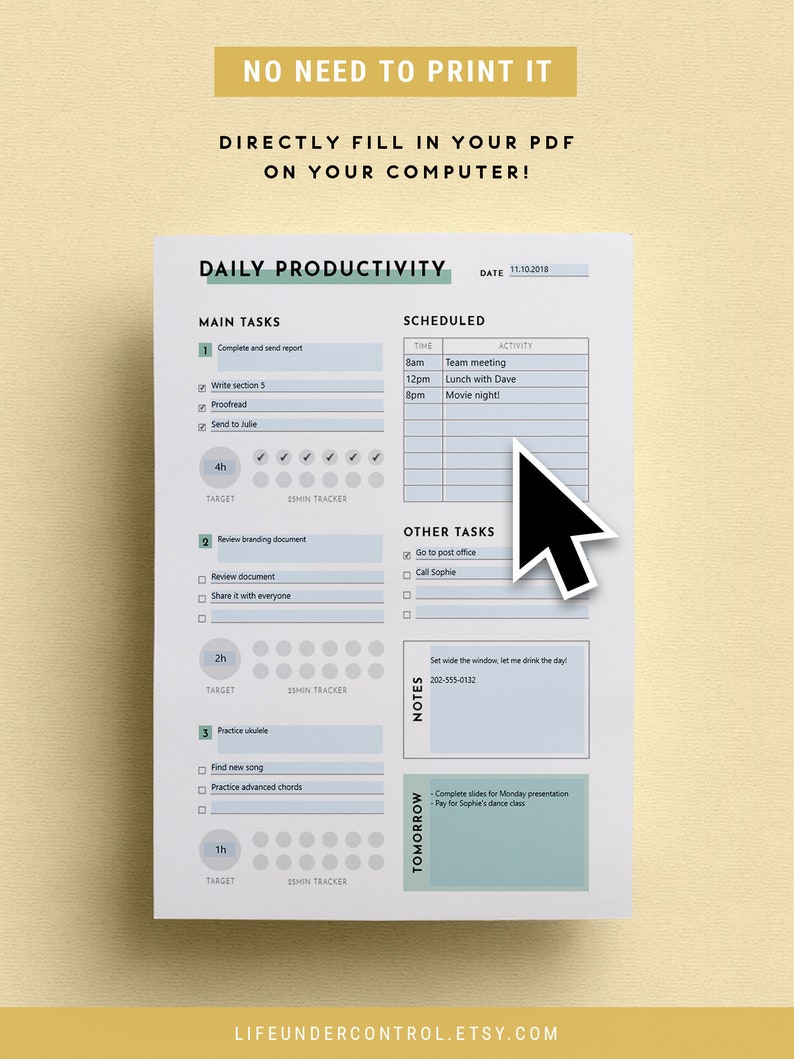 Productivity Planner Insert Free Weekly Planner 2019 A4 & US Letter Printable PDF Daily Schedule, Pomodoro Tracker, To Do List image 4