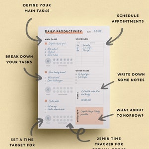 Productivity Planner Insert Free Weekly Planner 2019 A4 & US Letter Printable PDF Daily Schedule, Pomodoro Tracker, To Do List image 3