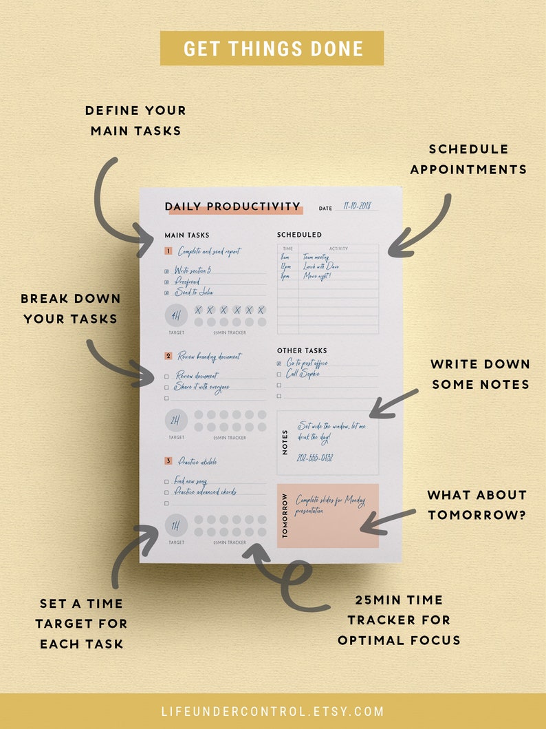 Productivity Planner Insert Free Weekly Planner 2019 A4 & US Letter Printable PDF Daily Schedule, Pomodoro Tracker, To Do List image 3