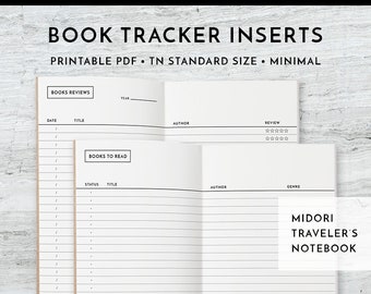 Book Tracker | TN Inserts | Midori Travelers Notebook for Standard, Midori Refill, Printable TN, Books To Read, Book Review, Reading Tracker