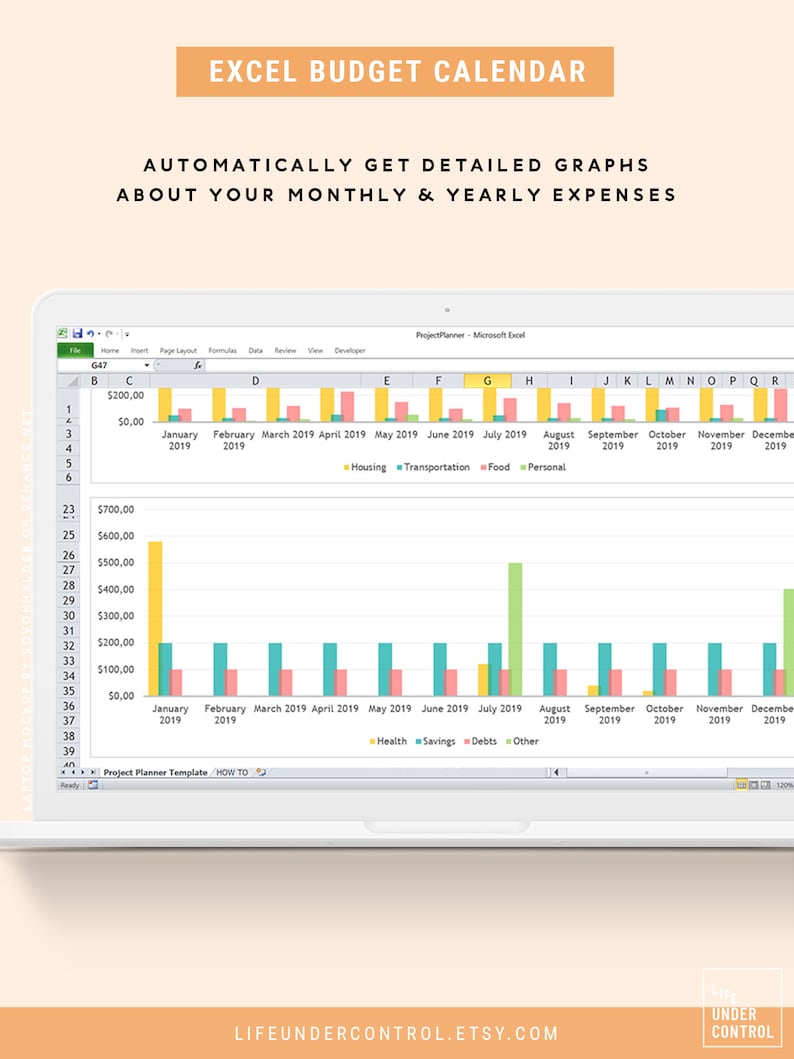 Budget Calendar Excel Spreadsheet Automated Home Expense Etsy