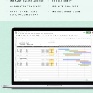 Project Planner Google Sheet Automated Gantt Chart Timeline Spreadsheets for Home Business Management, Critical Path Schedule image 2