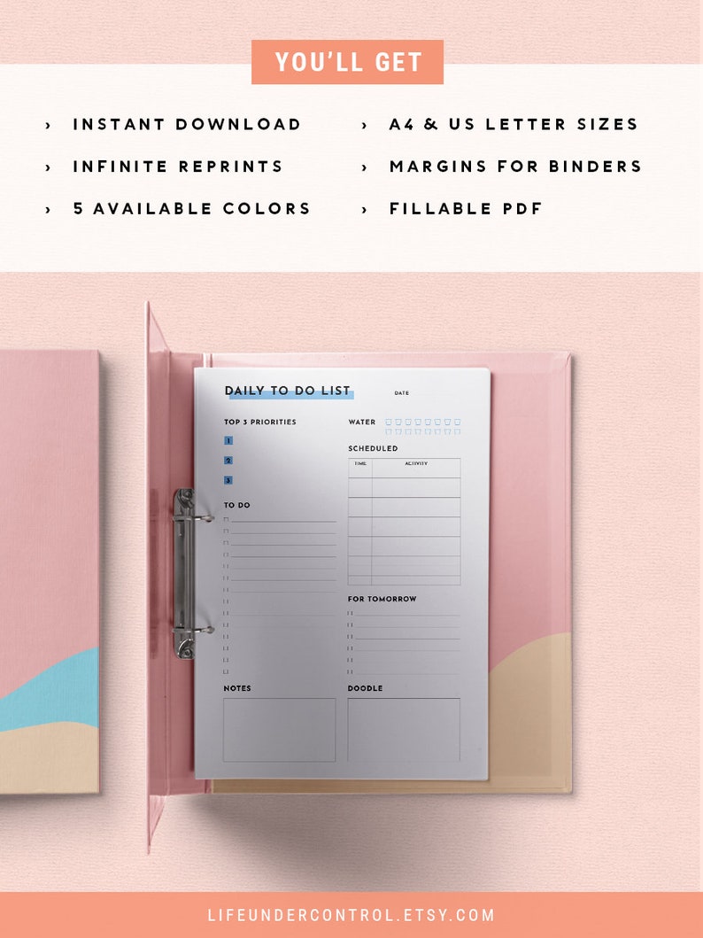 Daily Schedule To-Do List Insert Free Weekly Planner A4 & US Letter Printable PDF Life Organizer, Daily Planner, To Do List Notepad image 2