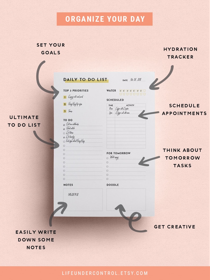 Daily Schedule To-Do List Insert Free Weekly Planner A4 & US Letter Printable PDF Life Organizer, Daily Planner, To Do List Notepad image 3