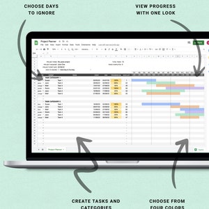 Project Planner Google Sheet Automated Gantt Chart Timeline Spreadsheets for Home Business Management, Critical Path Schedule image 3