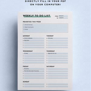 Weekly to Do List Printable PDF Free Weekly Planner Printable Planner ...